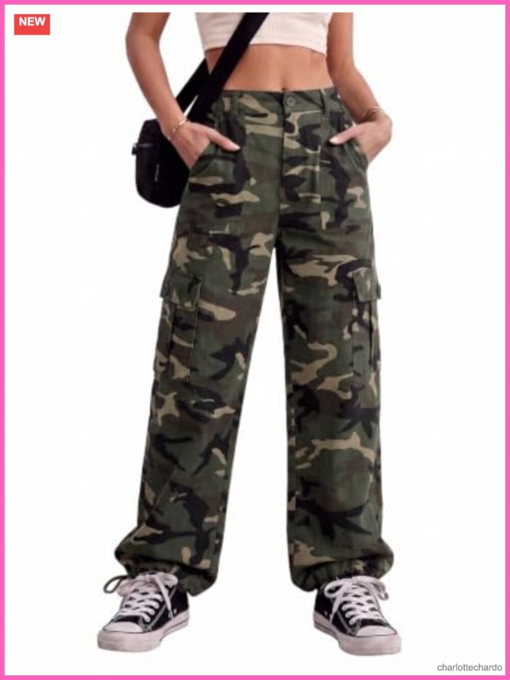 High Waisted Cargo Pants Baggy Stretch Drawstring Ankle 6 Pockets